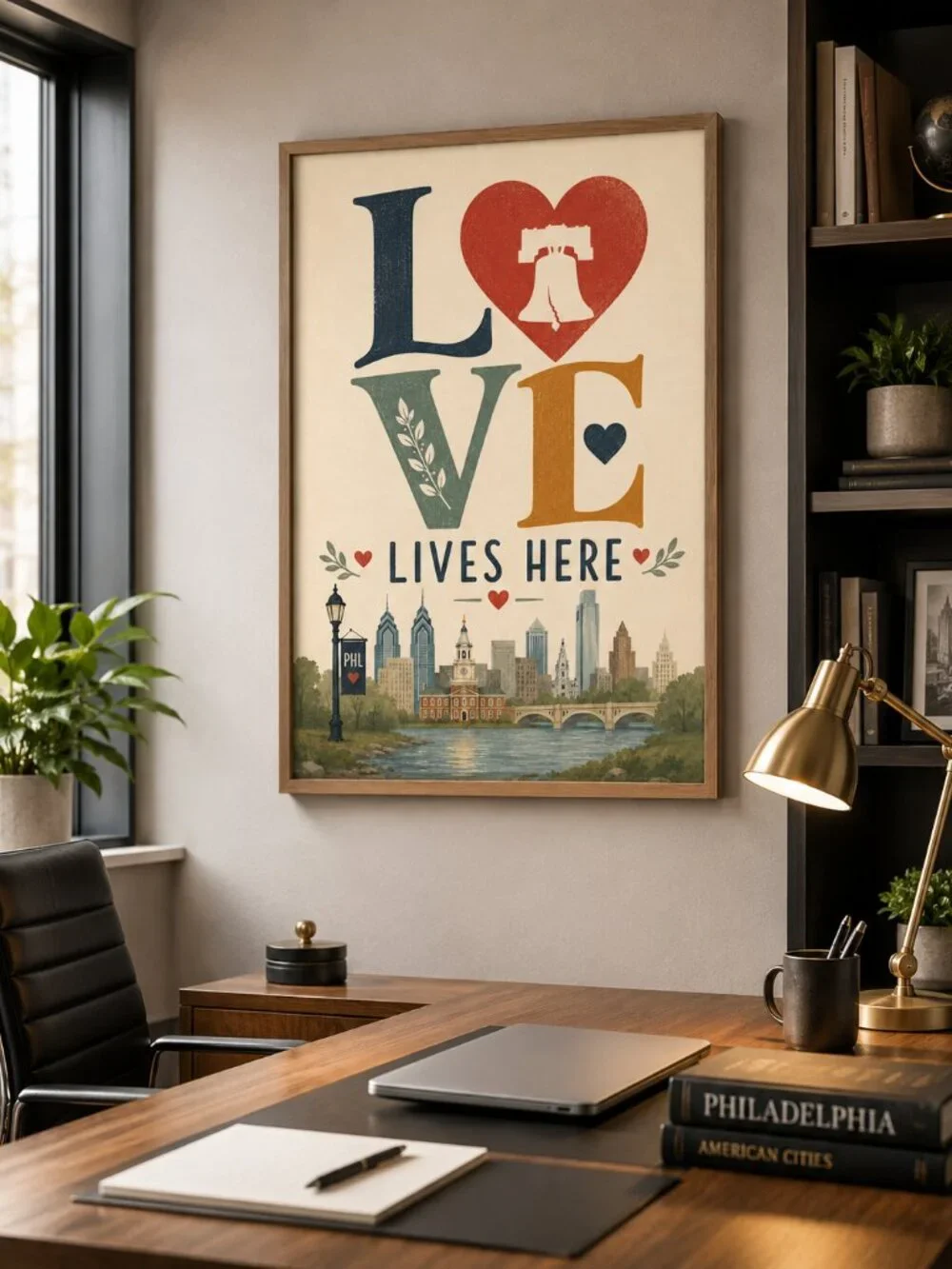 Philadelphia LOVE Lives Here Framed Wall Art | 13x19 Liberty Bell Philly Skyline